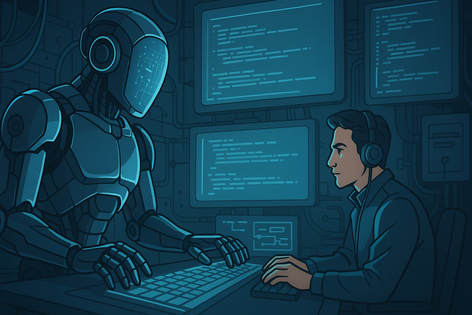 Developer communicating with a robot
